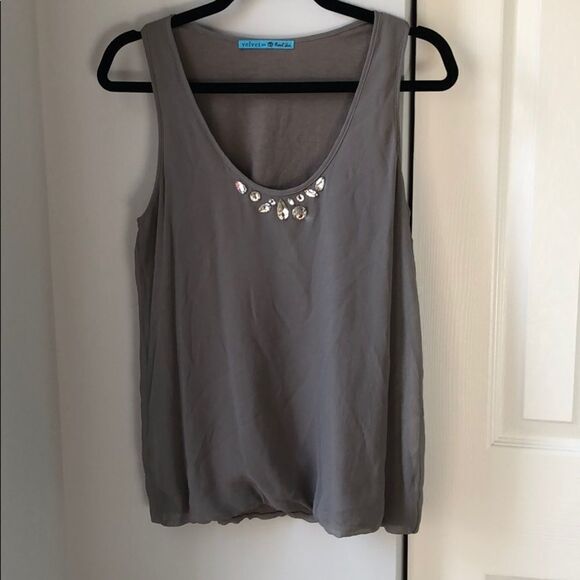 Velvet for Planet Blue Gray Jeweled Top- S - Picture 1 of 5